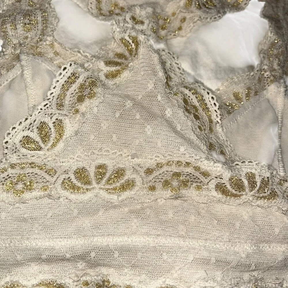 Free People Intimately ivory lace trimmed racer back bra top XS
